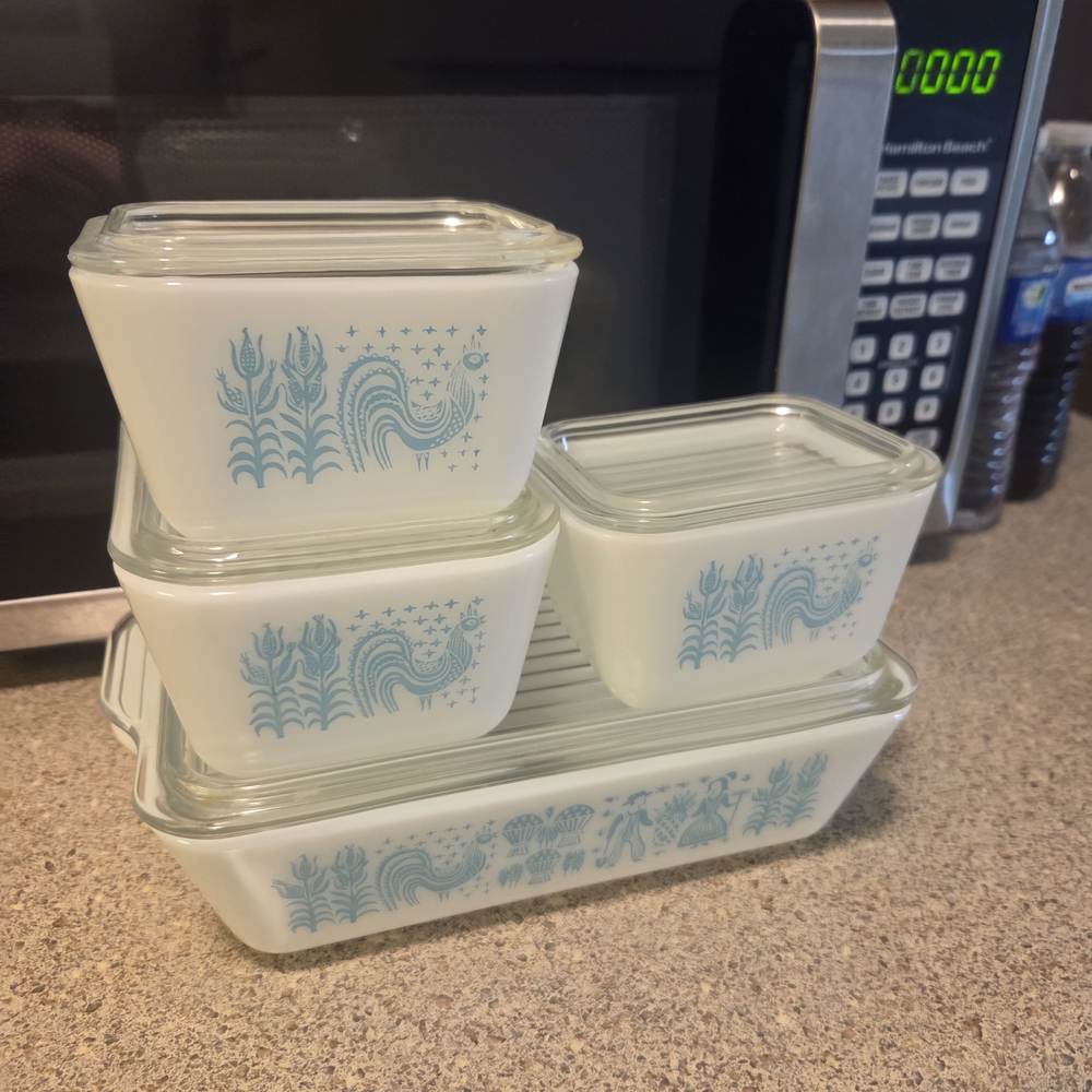 Vintage Glass Storage Set with Blue Design